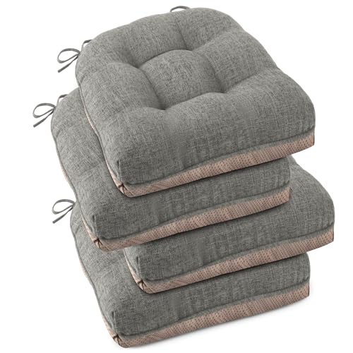 OVOV Indoor Chair Cushions for Dining Chairs Set of 4 Chair Cushion with Ties and Non-Slip Backing Tufted Kitchen Chair Pads Made of Breathable Faux Linen Fabric 46x46x8cm/18x18x3inch (Light Grey) - Cosy Home Interiors OVOV Indoor Chair Cushions for Dining Chairs Set of 4 Chair Cushion with Ties and Non-Slip Backing Tufted Kitchen Chair Pads Made of Breathable Faux Linen Fabric 46x46x8cm/18x18x3inch (Light Grey)