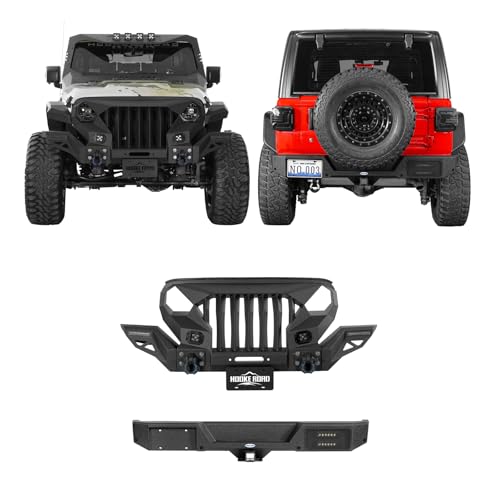 Hooke Road madmax Grill + Front Bumper and Overlanding Rear Bumper Kit for Jeep Wrangler JL 2018-2026, Offroad Bumper w/Winch Plate, D-ring Mount
