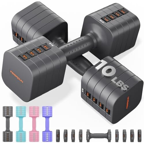 FEIERDUN 5-in-1 Adjustable Dumbbell Set of 2, 12LBS/20LBS Hand We...