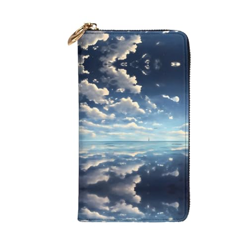 Leather Wallet - Stylish and Functional Wallet for Women with Multiple Compartments and Zipper Design White Clouds Over The sea Prints, Black, One Size2