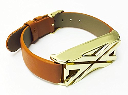 BSI Brown Leather Replacement Bracelet With Unique Style Gold Metal Housing For Fitbit Flex Smart Band