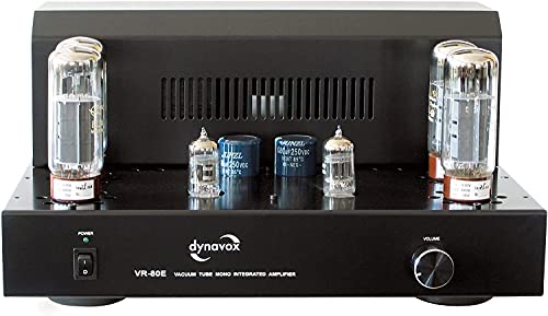 Dynavox VR-80 amplificador integrado mono a válvulas, amplificador HiFi para un sonido valvular cálido, diseño vintage con rejilla de protección desmontable, negro