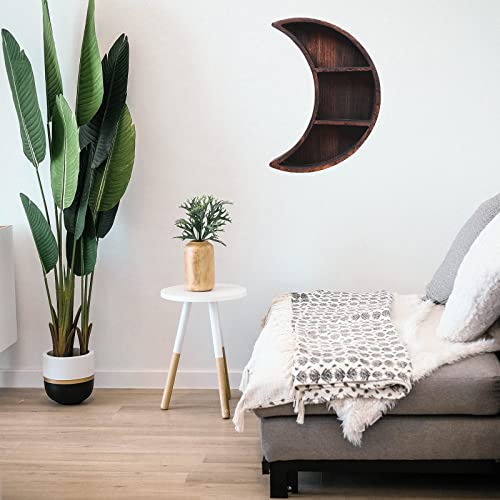 Ubrand Moon Shelf Room Decor,Crystal Shelf, Reversible Wooden Essential Oil Shelf,Wall Mounted Floating Shelves,Burnt Color Crystal Jewelry Holder #TOP4