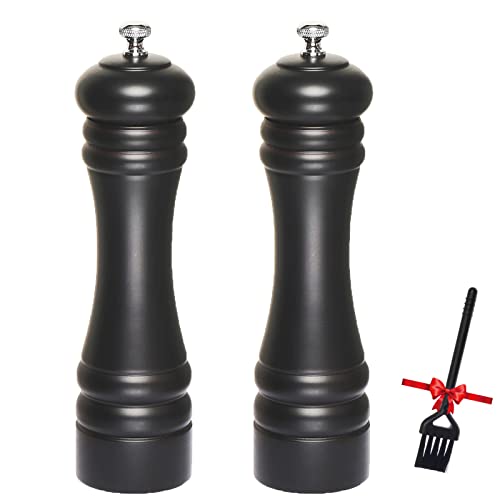 Salt And Pepper Grinder Set, Jorgtyra Classic Black Manual Pepper Grinder Refillable -Wooden Pepper Mill With Adjustable Coarseness Ceramic Grinding Rotor-Salt Shakers And Pepper Mill- 8 Inches-2 Pack #TOP5