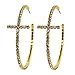 Elegant Bling Crystal Cross Hoop Earrings in Gold Tone