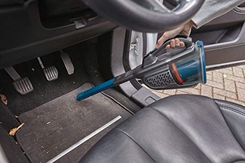 BLACK+DECKER Lithium Dustbuster BHHV320B s Cyclonic Action - 12V, 25AW, bateriový ruční vysavač s výsuvnou štěrbinovou hubicí a nabíjecí stanicí - bezsáčkový, bezdrátový vysavač - titan/modrá