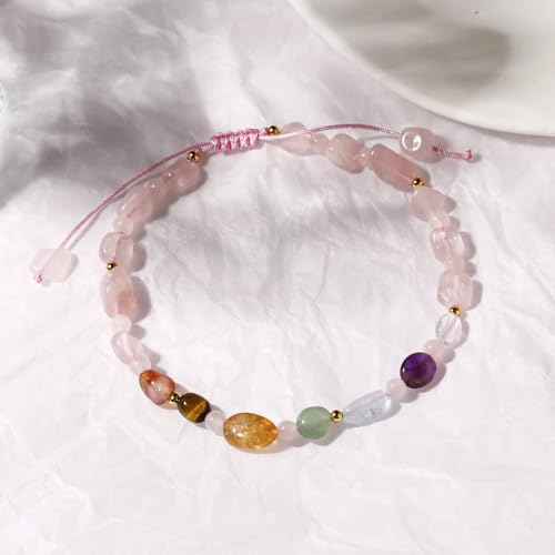 Image of 7 Chakra Crystals and Stones Ankle Bracelets for Women,Rose Quartz