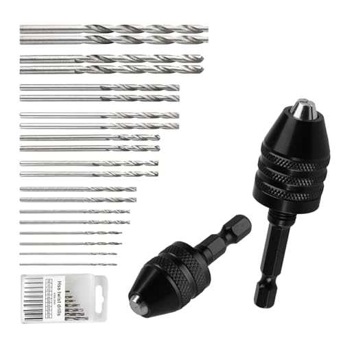 2 Pcs Drill Chuck Adapters, 1/4 Inch Hex Shank Keyless Drill Chuck Conversion Tool, 0.3-6.5 mm & 0.3-3.6 mm Quick Change Screwdriver Adapter Converter Rotary Hammer Conversion Tool + 20 Drills