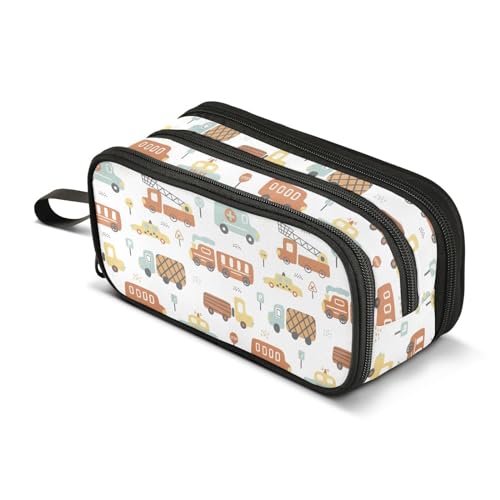Image of ZAZYXTJ Cute Cars Large Capacity Pencil Case 3 Compartment Pen Pouch Storage Canvas Makeup Bag for School Office Teen Girl Boy Men Women