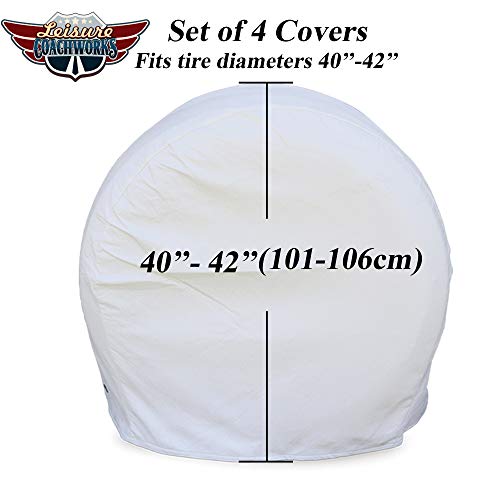 Image of Tire Covers for RV Wheel Set of 4 Motorhome Wheel White Covers Waterproof Soft Vinyl Tire Protectors Tire Covers Fits 40 inch to 42 inch Tire Diameters