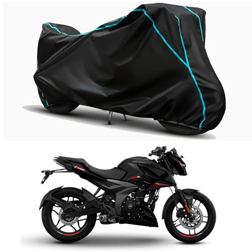Image of Waterproof Bike Body Cover Compatible for | Bajaj Pulsar N160 | Taffeta Fabric, Sky Piping Design, Bottom Elastic Fit | Dustproof, Sun UV & Rain Protection for All Weather.