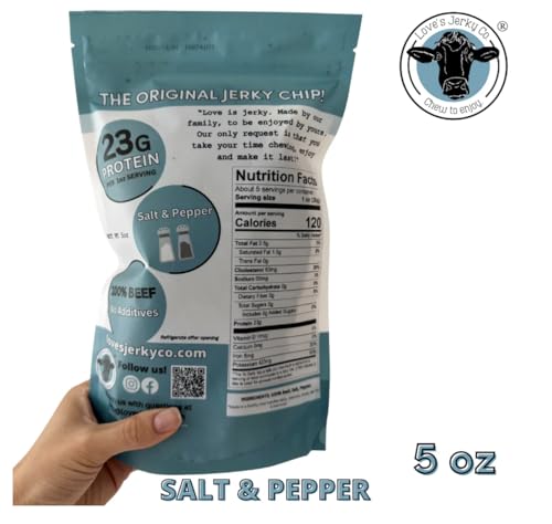 Love's Jerky Co. Salt and Pepper Beef Jerky, 100% Beef, FODMAP Friendly jerky, (5 oz)