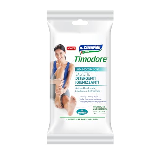 Timodore, Toallitas Limpiadoras e Higienizantes, Específicas para la Limpieza de Pies Cansados y Calientes con Extracto de Tomillo, 100% Made in Italy, Dermatológicamente Testadas, 15 unidades
