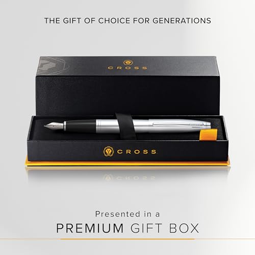 Image of Cross Calais Polished Chrome Refillable Fountain Pen - Medium Point, Black Ink, Smooth Writing, Presented in a Luxury Gift Box