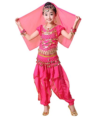 LaoZan Bambini Orientale Danza Carnevale Performance Costume da Ragazza Abbigliamento Danza del Ventre Pantaloni con Volant (Giallo(3Pcs), Asia L)