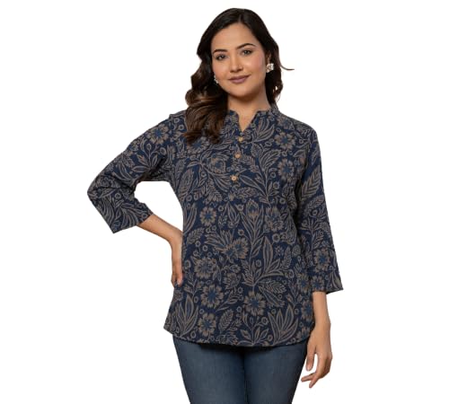 Image of Women's Floral Printed Cotton Kurti Summer Cotton Tunic Top for Girls