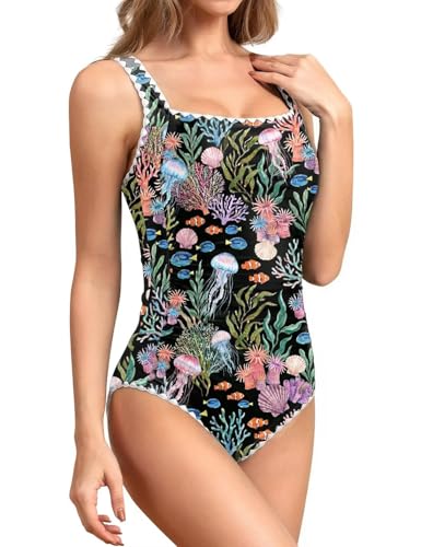 Image of Upopby Women's Vintage Padded Push up One Piece Swimsuits Tummy Control Bathing Suits Plus Size Swimwear