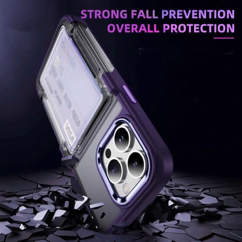 Image of KARWAN Shockproof Translucent Cardholder Back Case Cover Compatible with iPhone 15 Pro Hybrid with Strong Minimalist Design (Purple)