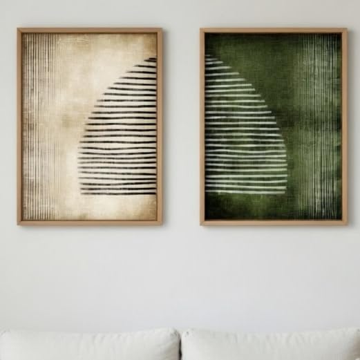 Image of Livin'luxe Modern Abstract Geometric Wall Painting Set of 2 with Wooden color Frames | Minimalist Line Art HD Sparkle Laminated MDF Wall Decor | Contemporary Abstract Wall Art for Living Room Bedroom