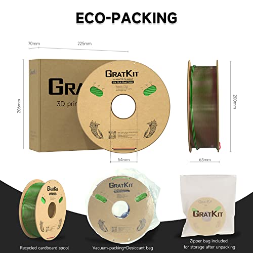 Image of Gratkit Silk Dual Color PLA Filament, Coextrusion PLA Filament 1.75mm, + /-0.03mm, 1KG /Roll, Silk PLA Red & Green