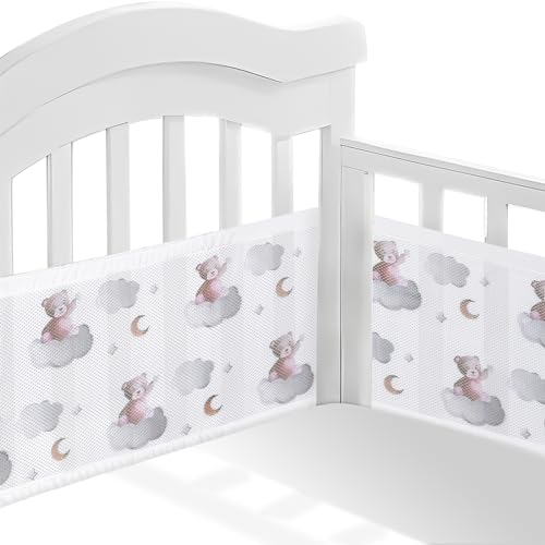 Sour Lemon Breathable Mesh Liner For Cot Beds 2 PCS baby Crib surrounds Breathable Cot surrounds, Cot surrounds for Cot Bed, Baby Crib Encloses Anti Airflow 3D Mesh Lining