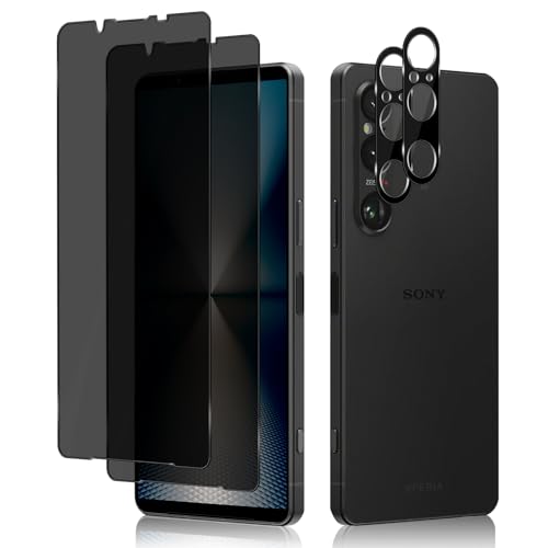 Privacy Vetro Temperato Compatibile con Sony Xperia 1 VI 5G 2 + 2 Pezzi Protezione Obiettivo Fotocamera Anti Spy Pellicola Protettiva Anti-Graffio Durezza 9H per Sony 1 VI 5G