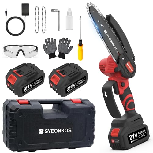 SYEONKOS Mini Chainsaw, 6 Inch, Cordless with 2 Batteries