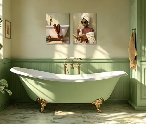 Image of Frimeeme Black Women Bathroom Wall Art,12x16 Inches, Unframed