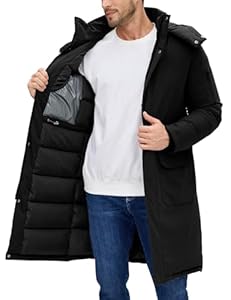 Voqeen Herren Winterjacke Lang Warme Winterparka Winddicht Steppjacke mit Abnehmbare Kapuze Winter Parka mit Dicke Gefüttert Outdoor Mantel mit Verstellbare Riemen für Männer