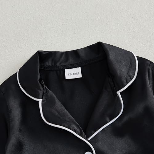 MAINESAKA Toddler Baby Girl Satin Pajamas Set Feather Trim Long Sleeve Button Down Tops Long Pants 2Pcs Pjs Sleepwear Outfits4