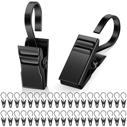 Caianwin 50 Stück Gardinen Klammern Edelstahl Vorhang Clips Schwarz Metall klemmhaken für Vorhänge Duschvorhang Fotos Lichterketten Vorhangringe mit Clipper
