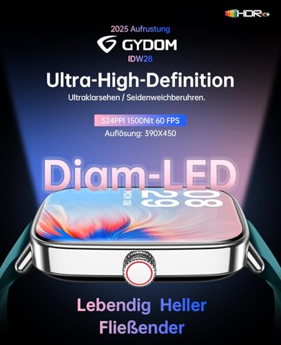 Smartwatch Herren 1.85" 2 Armbänder Metallrahmen für Samsung Android iOS – Ansicht 6