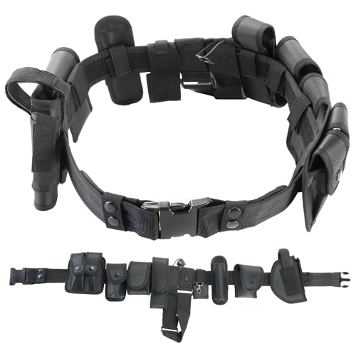 DASBET 10 in 1 Police Tactical Belt Security Guard Belt Multifunctional Tactical Duty Belt Black Tactical Versatile Military Modular Equipment System Molded Duty Belt Set for Law Enforcement