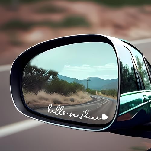 Image of Rear View Mirror Sticker, Rear View Mirror Accessories, 3-Pack Hello Sunshine Car Mirror Decal, Laptop Decals, Cute Car Stickers (White)
