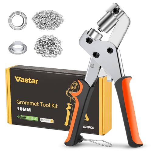 Vastar Set di Pinze per Occhielli Professionali Metallici, Pinze per Occhielli per Teloni con 520 Pezzi di Occhielli da 10 mm, Occhiellatrice per Teloni, Tessuti, Pelle, Tende, Manifesti, Striscioni