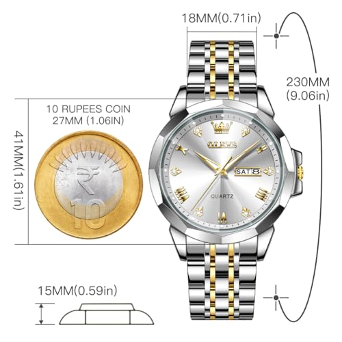 Image of OLEVS Mens Watches Analog Quartz Original Perfume Watch for Man Diamond Stainless Steel Waterproof Calendar Stylish Business Men's Branded Watches