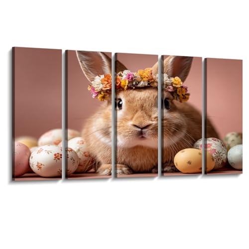 Weone Artwork 5 Panel Canvas Wall Art Adorable Bunny Nestled