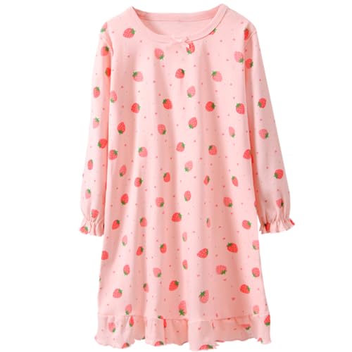 KISBINI Little Girls Cotton Nightgowns Strawberry Long Sleeve Princess Pajama Cute Dress for Girls