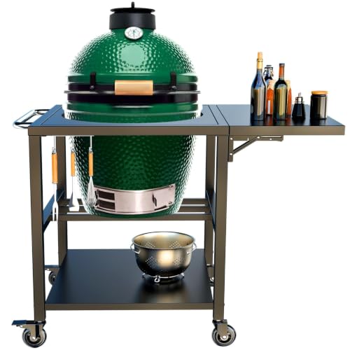 Heavy-Duty Grill Table Cart for Large Big Green Egg, Metal Green Egg Stand