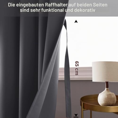 JIUZHEN Vorhänge Blickdicht Ösen Thermovorhang Hitzeschutz H228 x B117cm – Ansicht 2
