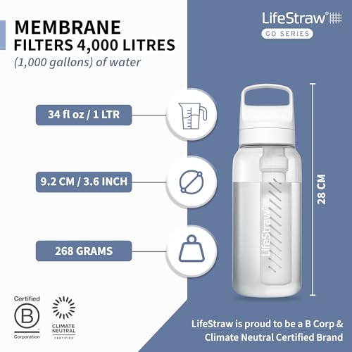 Image of LifeStraw Go Series BPA-Free Water Filter Bottle, 1 L, Clear