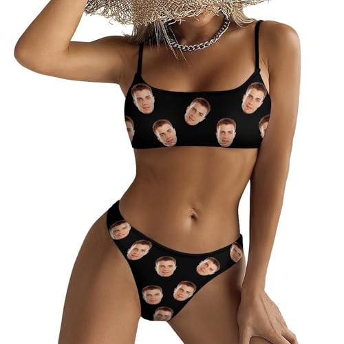 Custom Face Sexy Bikini Set Personalized Swimsuits for Women with Husband/Boyfriend Face Two Piece Bathing Suit Funny Gift (Style 8)