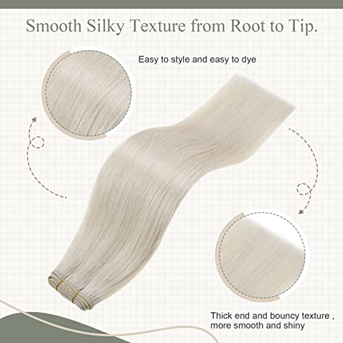 Fshine Real Human Hair Weft Extensions,18 Inch 100 g,Straight Invisible,Color 1000 White Blonde,Flexible for Any Hairstyle Reusable Hair,Bridal Style for Women - Image 3