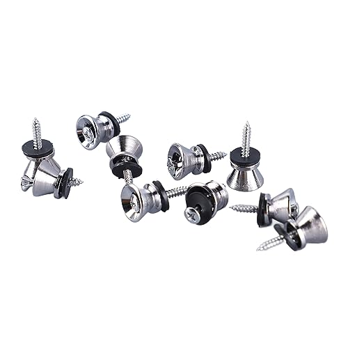 Botones de Bloqueo de Correa de Guitarra de Metal Duradero con Anillos de Presión de Fácil Ajuste para Guitarra Eléctrica, bajo, Ukelele (SILVER)