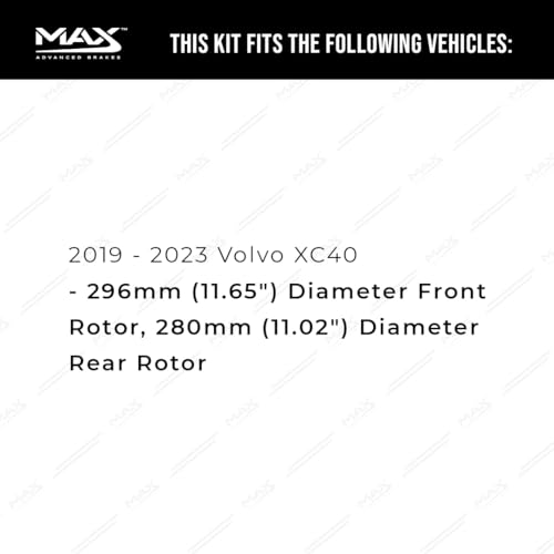 Image of Max Advanced Brakes Front & Rear Brake Kit Compatible With 2019 2020-2023 Volvo XC40 w /11.65 inch Front 11.02 inch Rear Rotors Replacement Geomet Coated OE Disc Brake Rotors and Ceramic Brake Pads
