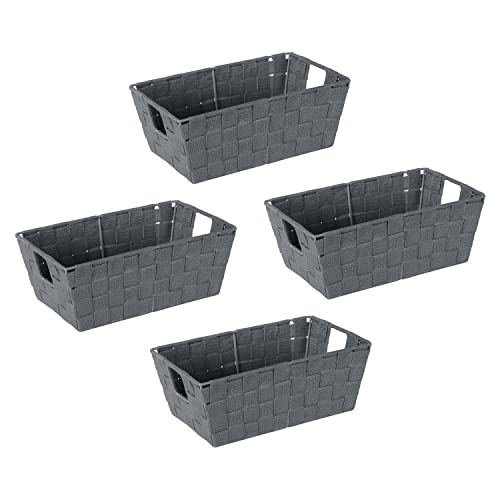 Image of Simplify Small Shelf Woven Strap Tote | Decorative Storage Basket | Built in Handles | Organization | Closet | Bedroom | Bathroom | Nursery | Accessories | Toys | Gifts | 4 Pack | Grey