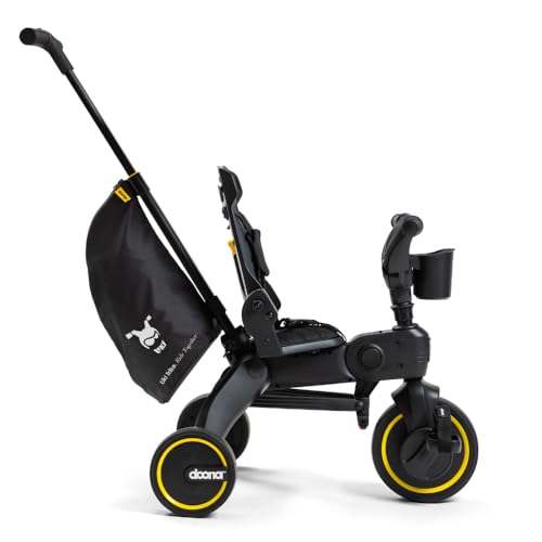 Image of Doona Liki Trike S5 - Premium Foldable Trike for Toddlers, Kids /Baby Tricycle Stroller with Cushion Seat, UPF 50+ Sun Protection & Harness, Parental Control, Ages 10 Months to 3 Years, Midnight,Black