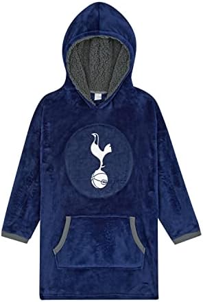Tottenham Hotspur F.C Boys Hoodie, Oversized Hooded Spurs Lounge Gown Fleece Blanket, One Size Fits All Ages 7 to 14 Years Blue