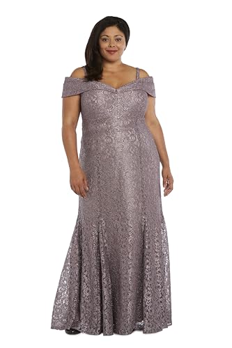 Image of R&M Richards Women's Off The Shoulder Formal Gown - Glitter Lace Mermaid Evening Dress for Wedding Guest & Cocktail Attire