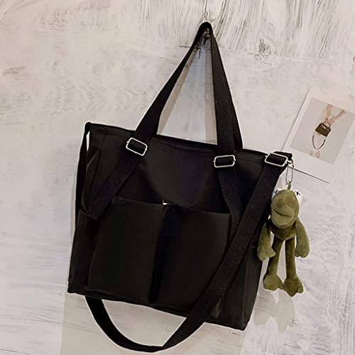 DYNWAVE Bolsa de Ombro Crossbody Bolsa Moda Feminina Compras Bolsa Simples de Lona com Zíper - Preto